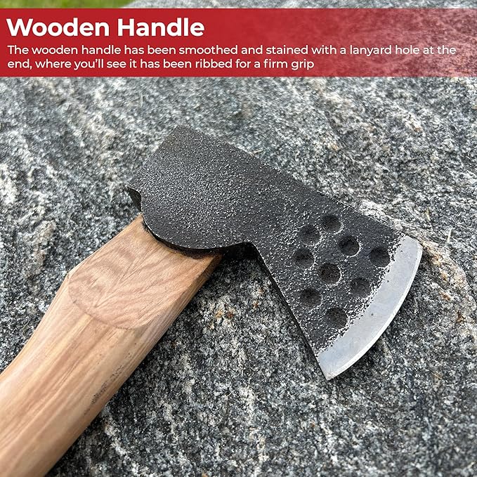 MedievalDepot Camping Hatchet - Compact Forged Steel Axe with Wooden Handle for Outdoor Survival Bushcraft Backpacking