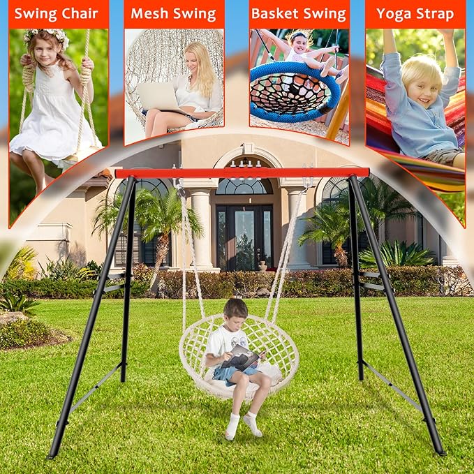 A-Frame Swing Stand - 550lbs Weight Capacity for Yoga Hammock Saucer Baby Porch Swing (NOT Included) - Red