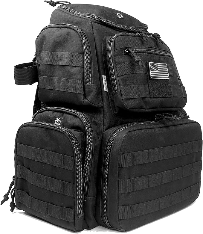 K-Cliffs Tactical Range Backpack – Lockable Bag for 5 Handguns Pouches – 900D Water‑Resistant with Rain Cover &amp USA Patch