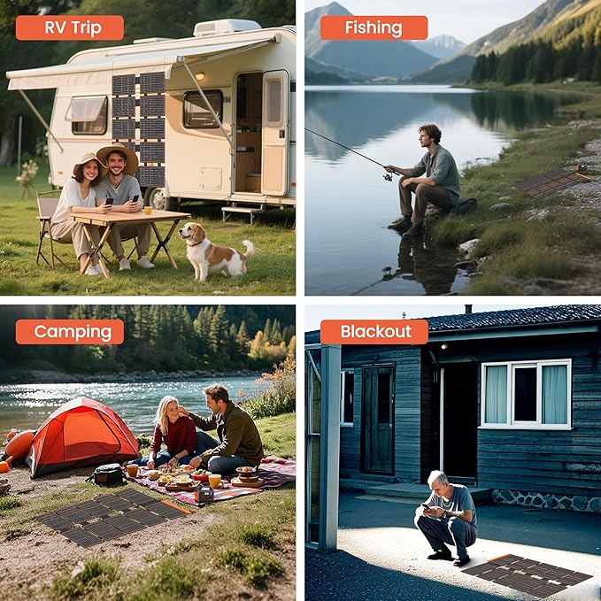 FlexSolar 100W Portable Solar Panels Chargers with PD3.0 USB-CQC3.0 USB-A and DC Outputs Foldable IP67 Waterproof Power Emergency Camping for Small Power Station GeneratorPhones Power Banks