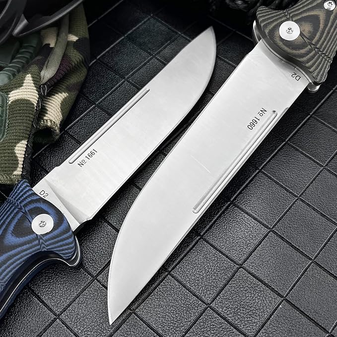 Daily Use Folding Knife with D2 Blade &amp G10 Handle Portable Outdoor EDC Tool for Camping Hunting Survival (Blue)