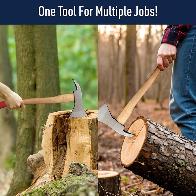 Wood Splitting Axe with Log Pick - 21” Camping Hatchet Axe for Chopping Wood with Forged Steel Head with Log Splitter Blade Built-in Pickaroon Logging Tool and Wooden Handle by Kings County Tools
