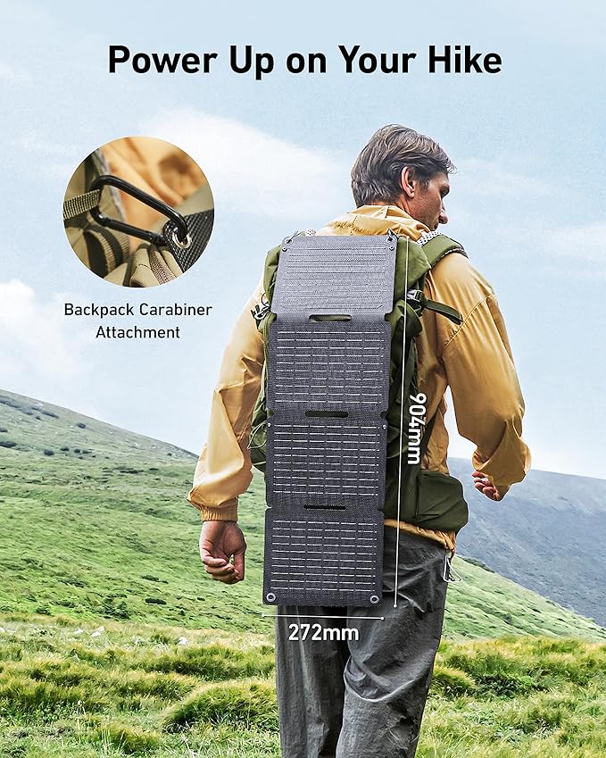 Anker Solix PS30 Solar Panel 30W Foldable Portable Solar Charger IP65 Water and Dust Resistance Ultra-Fast Charging Charges 2 Devices at Once for Camping Hiking and Outdoor Activities.