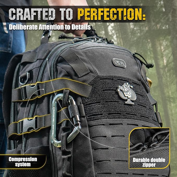 M-Tac Military Backpack for Men and Women - Large 25L Hiking MOLLE Backpack for Travel and Survival - Black Rucksack - Hiking (new)