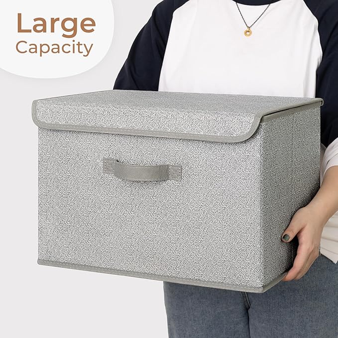 GRANNY SAYS Closet Storage Bins Storage Boxes with Lids Clothes Organizing Bins Lidded Baskets for Toys Clothing Gray Extra Large 2-Pack