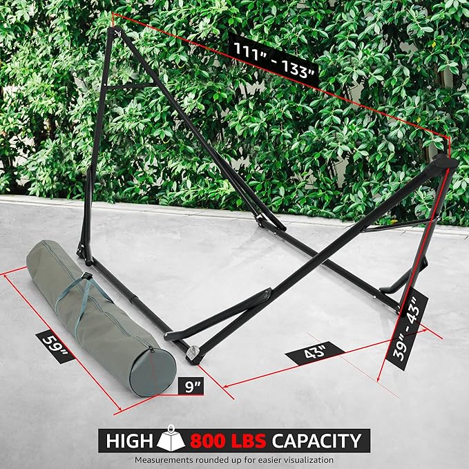Tranquillo Unity Adjustable Hammock Stand Collapsible Camping Hammock and Stand 800 lbs Capacity Steel Double Hammock Stand for 2 Persons Steel Frame - Black