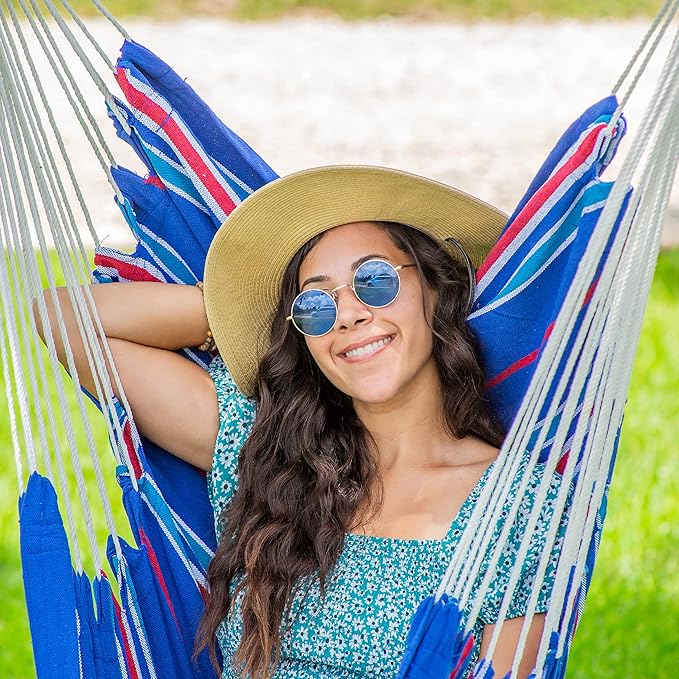 Bliss Hammocks WM-412F_2 Polyester Multi Color Hammock Chair with Collapsible Push-Pin Spreader Bar Patriotic Stripe