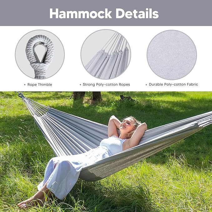 SUNCREAT Stand Alone Hammocks for Outside 2 Person Self Standing Hammock Light Gray