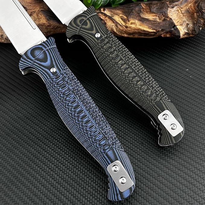 Daily Use Folding Knife with D2 Blade &amp G10 Handle Portable Outdoor EDC Tool for Camping Hunting Survival (Black)