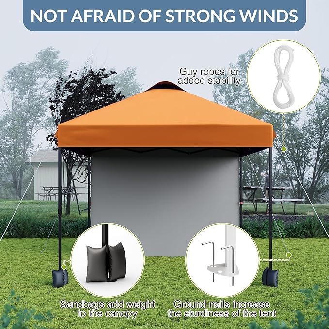 10x10ft Pop Up Canopy Tent With SidewallOutdoor Freestanding Sun Shelter Picnic and CampingInstant Shade Tent With Vented Roof for Beach &amp Events - Includes Storage BagSandbagsStakes&ampRopes