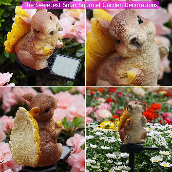 SmilingTown Solar Squirrel Garden Lights - Outdoor Decorative Stake Light Waterproof for Yard Patio Pathway Lawn Ornaments Garden Decorations Gifts (2 Packs)
