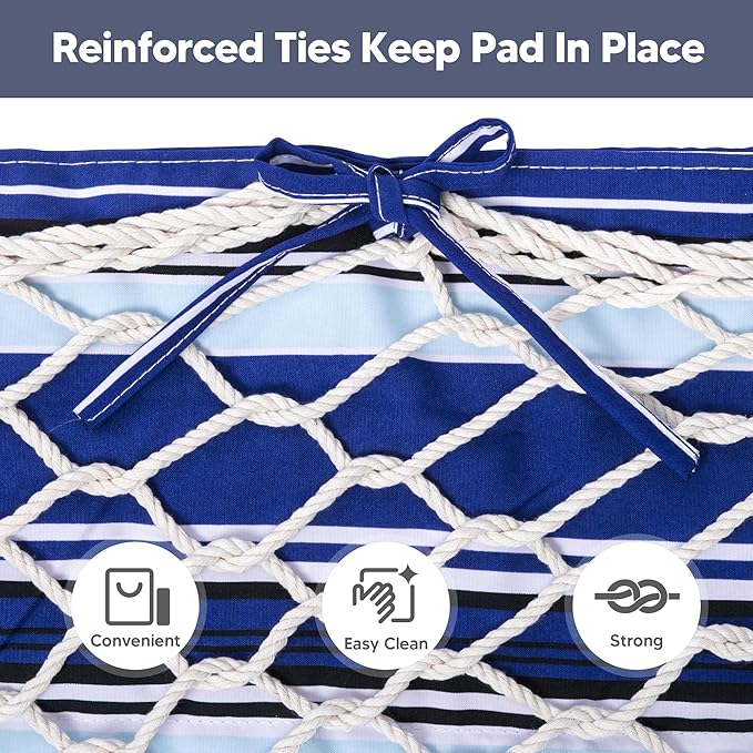 SUNCREAT Portable Hammock Pad with Soft Pillow Two-Layer Soft Polyester Pad Blue Stripes