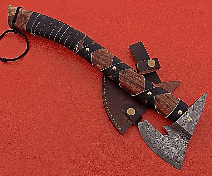 Smart &amp Sharp Hand Forge Custom Made Hatchet Axe Hand Made Damascus Steel Blade/Best Gift/Gift for him SS-17346(Rose Wood) (Rose Wood)