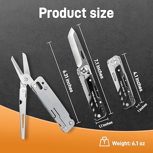 Teslong 5 in-1 EDC Multitool Knife Scissors with Screwdrivers Detachable Design 440A Stainless Pocket Knife Window Breaker Tactical Gear for Camping Surviving Hiking Gift for Men Dad
