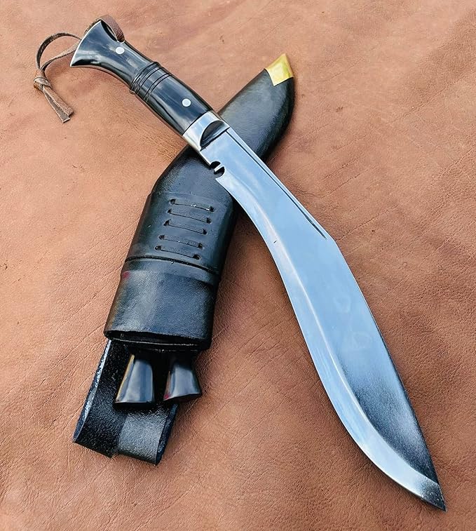 Full Tang Service No 1 Remade Kukri - Khukuri Knife - Traditional Authentic High Carbon Steel Blade - 10.5 Hand Forged Blade in Nepal - Horn Handle - Outdoor Knives