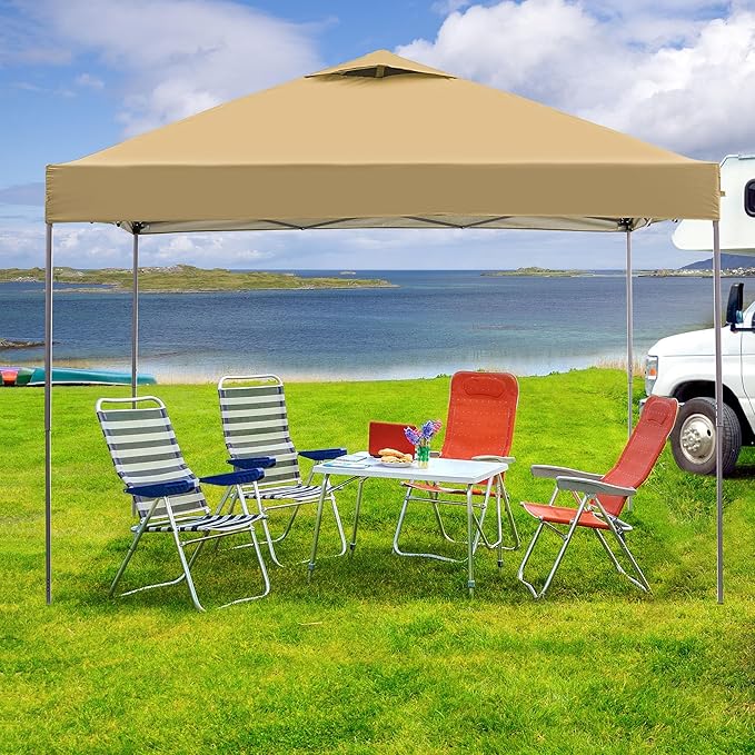 GDY 10x10 Pop Up Canopy Tent Outdoor Canopy Patio TentCommercial Instant Gazebos Portable Shelter Canopies for Patio/Outdoor/Wedding Parties and Events (Brown)