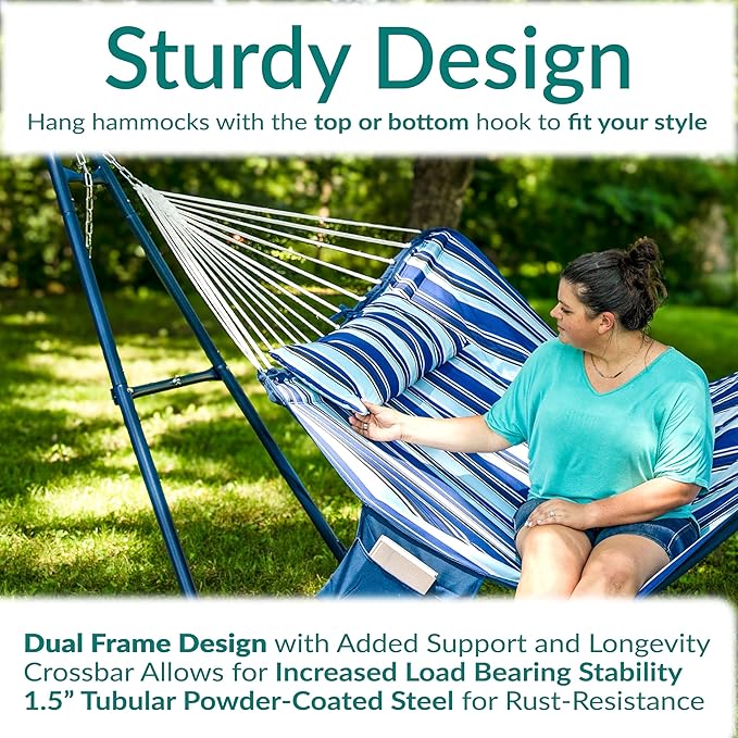Sunnydaze Decor Universal Double Hammock Stand Only - 550-Pound Capacity - Heavy-Duty Hammock Stand for Outside - Fits 9 to 14 Foot Hammocks - Blue