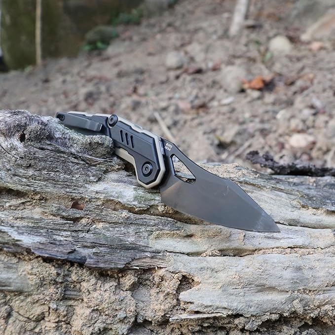 Hightron SPECTRON M390 Fidget Pocket Knife military survival folding front flipper 3.05 Blade with Black&ampKhaki Nylon Fiber Handle EDC gift