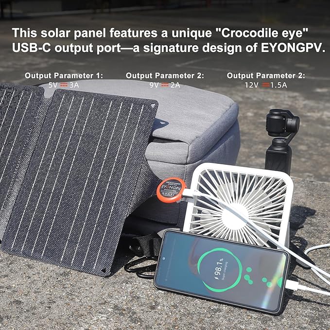 EYONGPV 30W Portable Foldable Solar Panel &amp Solar Charger with Croc-Eye USB-C PD Fast Charging Output IP67 Waterproof Compact Solar Charger for Phones Power Banks Camping Hiking Backpacking