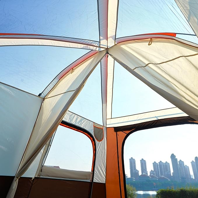KTT Large Tent 6-8-10-12 PersonFamily Cabin Tents2 Rooms2 Doors and 4 Windows with MeshStraight WallWaterproofDouble LayerBig Tents for OutdoorPicnicCampingFamily Gathering