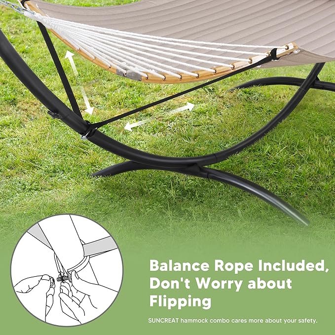 SUNCREAT Portable Double Hammock with Stand Outdoor Standing 2 Person Hammock Combo Patent Pending Tan