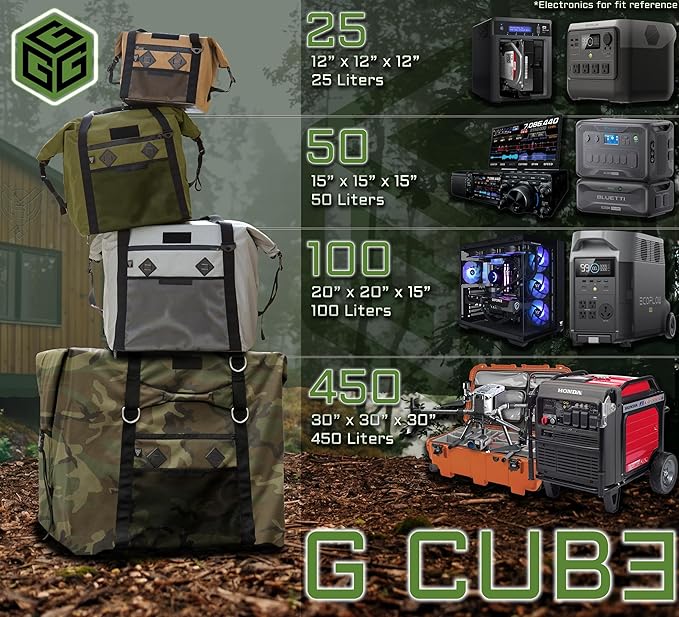 Xtreme Sight Line ~ AQUA G CUBƎ 50 Waterproof Faraday Bag for Small to Medium Generators and Electronics ~ Protects Against EMP/CME/EMF/RF ~ Diamond Form Farday ~ 1680D Ballistic Nylon ~ Black