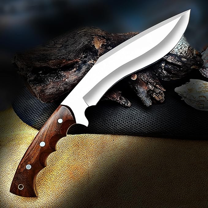 Kukri Survival Knife with Sheath 15 Full Tang Fixed Blade Hunting Knife with Wood Handle for Survival and Bushcraft Outdoor Activities Camping Gifts for Men