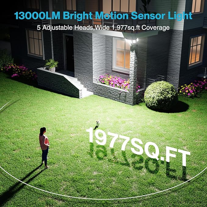 Olafus 130W Motion Sensor Outdoor Lights 13000LM 2 Pack Motion Sensor Flood Light Dusk to Dawn Outdoor Lighting IP65 Waterproof Motion Detector Lights for Outside Black