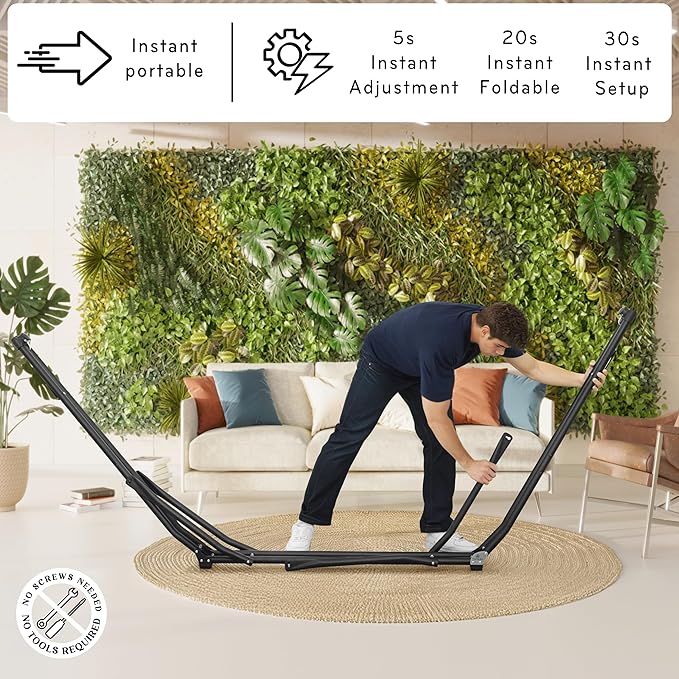 Tranquillo UniGen Hammock Hammock with Stand Heavy Duty Indoor/Outdoor Hammock with Signature Steel Stand 600lbs Premium Foldable Durable 2-Layered Soft Polyester Aegean