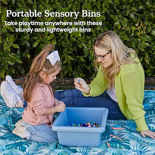 ECR4Kids Square Bin with Lid Storage Containers Powder Blue 2-Pack