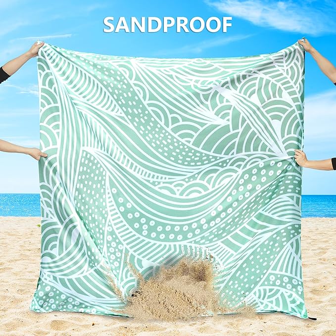 Beach Blanket Waterproof Sandproof Beach Mat 79 X 83/10'x9'for 2-8 Adults Quick Drying Outdoor Picnic Mat Beach Accessories for Travel Camping Hiking