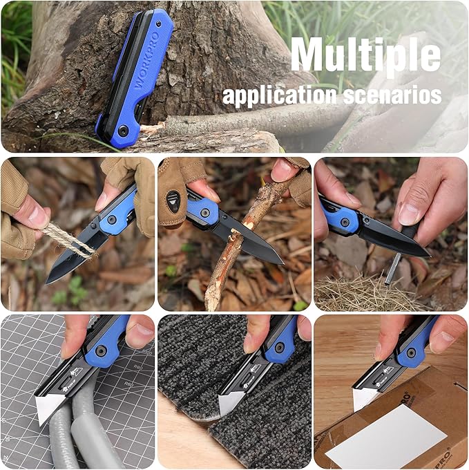 WORKPRO 2-in-1 Folding Knife/Utility Knife - Gifts for Dad &amp 18-in-1 Multi Tool Pliers Blue