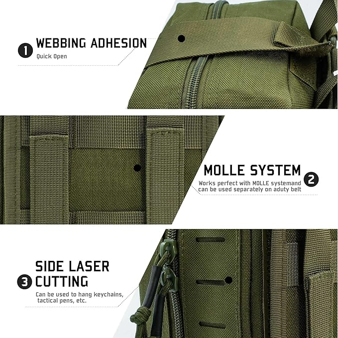 Molle Ifak Pouch Rip Away Molle Tactical Medical Pouch Empty First Aid Kit Bag for Duty Belt (2 Pack-Green)