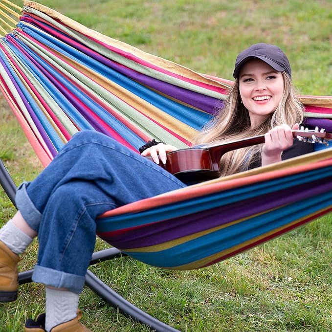 SUNCREAT Outdoor Double Hammock Portable Tree Colorful Hammock Colorful Stripes