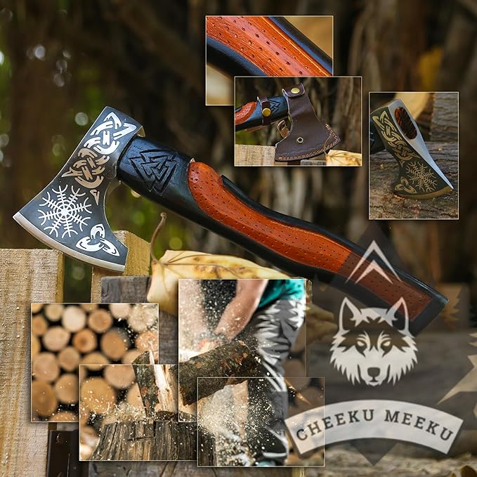 Custom Handmade Carbon Steel Real Viking Axe HatchetCamping Axe Birthday Gift for him Leather Wrapped Handle and Leather Sheath ((FM-21))
