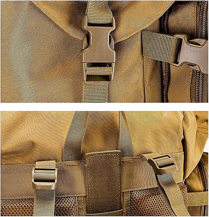 100L Tactical Backpack Side Storage Molle Bag Thick Breathable Belt Nylon Hanging Strap Durable Large Capacity Waterproof(Khaki)
