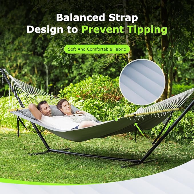 ANAGOO Double Hammock with Stand Heavy Duty Outdoor Hammock for Two 500 LBS Capacity Stable Steel Frame with Balance Strap Easy Tool-Free Assembly for Patio Garden Backyard &amp BeachDark Grey