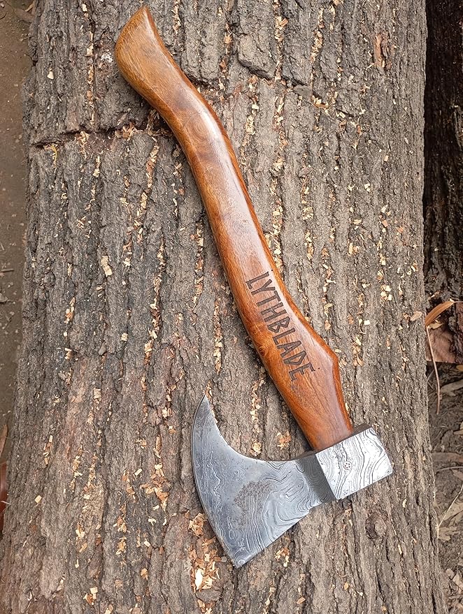 LYTHBLADE Handmade Damascuss Steel Axe Gift Forged Damascus Steel Vintage Axe with Rose Wood Shaft Viking Bearded Camping Axe