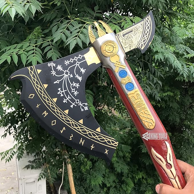 SHINY CRAFTS® Handcrafted Viking Axe – Engraved Nordic Blade with Wooden Handle Norse Bearded Hatchet for Men Unique Gift for Him Collectors Cosplay Camping Medieval Wall Decor (Viking-VBA-26)