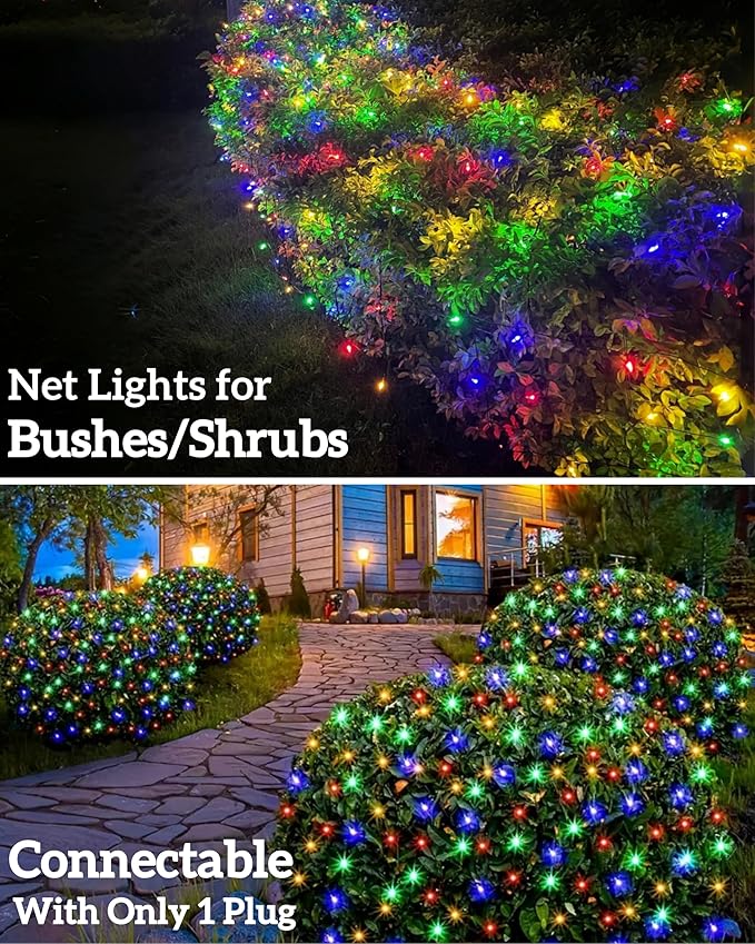 Led Christmas Net Lights for Bushes 132LED 6FT x 6FT Connectable UL Certified Net Lights for Bushes Tree Shrubs Xmas Trunk Green Wire Christmas Decorations