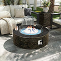UPHA 42-inch Outdoor Propane Gas Fire Pit Table 50000 BTU Concrete Round FirePit for Outside Patio with Propane Tank Cover Wind Guard Blue Glass Rocks Rain Cover Bronze