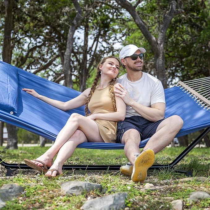 SUNCREAT Extra Large Hammocks for Outside Heavy Duty Hammocks with Stands Included Navy