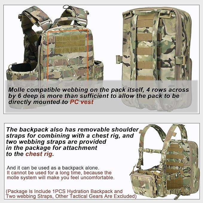 Tactical Expandable Flatpack Chest Rig Backpack MOLLE Assault Pack Hydration Pack for PC Vest (CP)