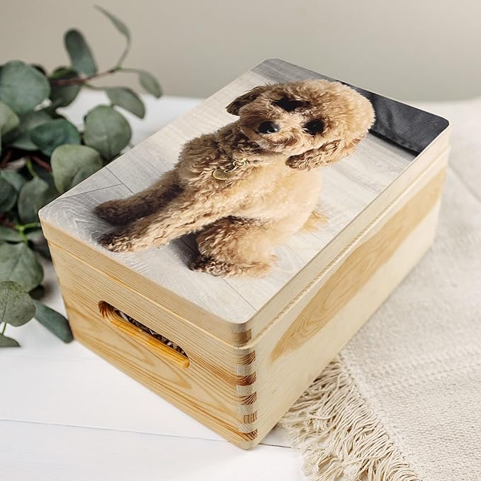 Creative Deco Personalized Wooden Storage Box Photo Box | 11.8x7.87x5.51in (+-0.5) | Hinged Lid Handles &amp Engraving | Photo or Logo | Unpainted Gift Box | UNSANDED Keepsake Memory Souvenir Chest