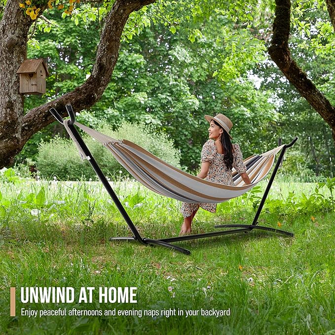 Sorbus 2-Person Hammock with Stand – 60 Cotton Blend Bed Heavy Duty 450lbs Capacity Portable with Carrying Case – for Garden Patio Outdoor Camping Gifts – Washable