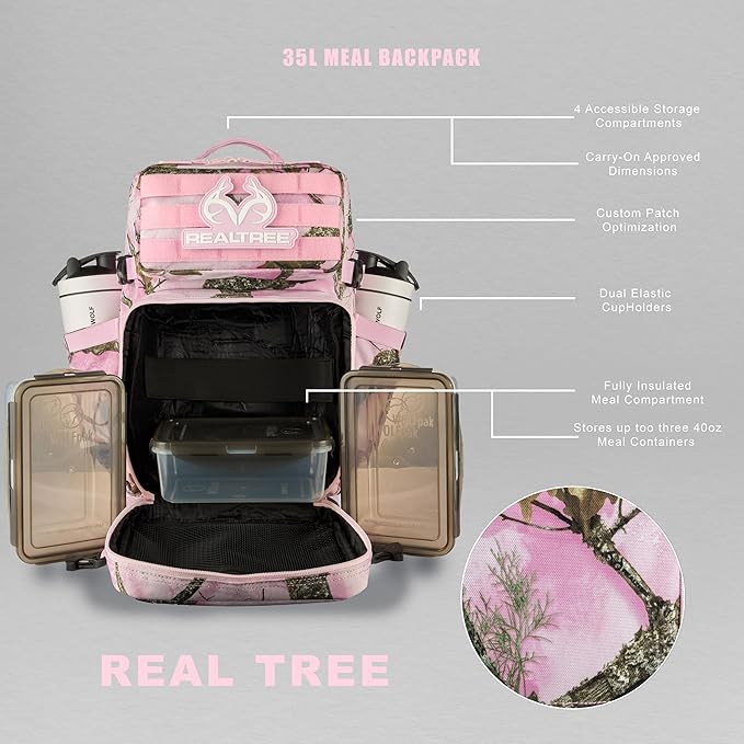 WOLFpak 35L Meal Prep Management Backpack (Realtree APX Flushing Pink) | Easily Store &amp Organize Food Storage Containers w/Built-In Lunch Box Cooler Travel Insulated Bag