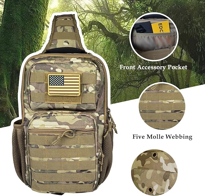 Tactical Shoulder Sling Bag Small Chest Pack 13L Backpack for Men Outdoor Sports CP Camo