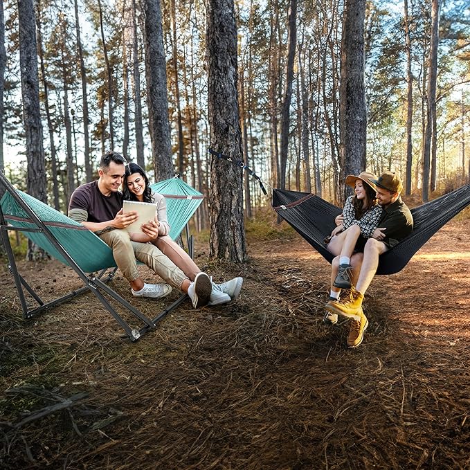 Tranquillo Combo x2 Hammocks with Stand for Outside &amp Tree Straps Heavy Duty Hammock with Stand 600lbs for Indoor Outdoor Patio Backyard x2 Hammocks for 2 Person (Combo - Sky Medium)