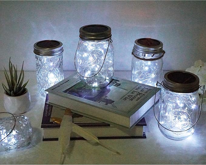 Solar Mason Jar Lid Lights 10 Pack 30 LED Waterproof Firefly Fairy Lights with Hangers(No Jars) Outdoor Starry String Lights for Patio Yard Garden Wedding Lantern Decor (Cool White)