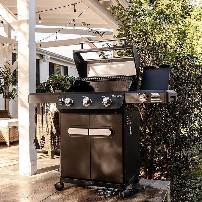 Monument Grills Outdoor Barbecue Stainless Steel 3 Burner Propane Gas Grill 48000 BTU Patio Garden Grill with Side Burner and Knob Controls Mesa325 with BBQ Cover